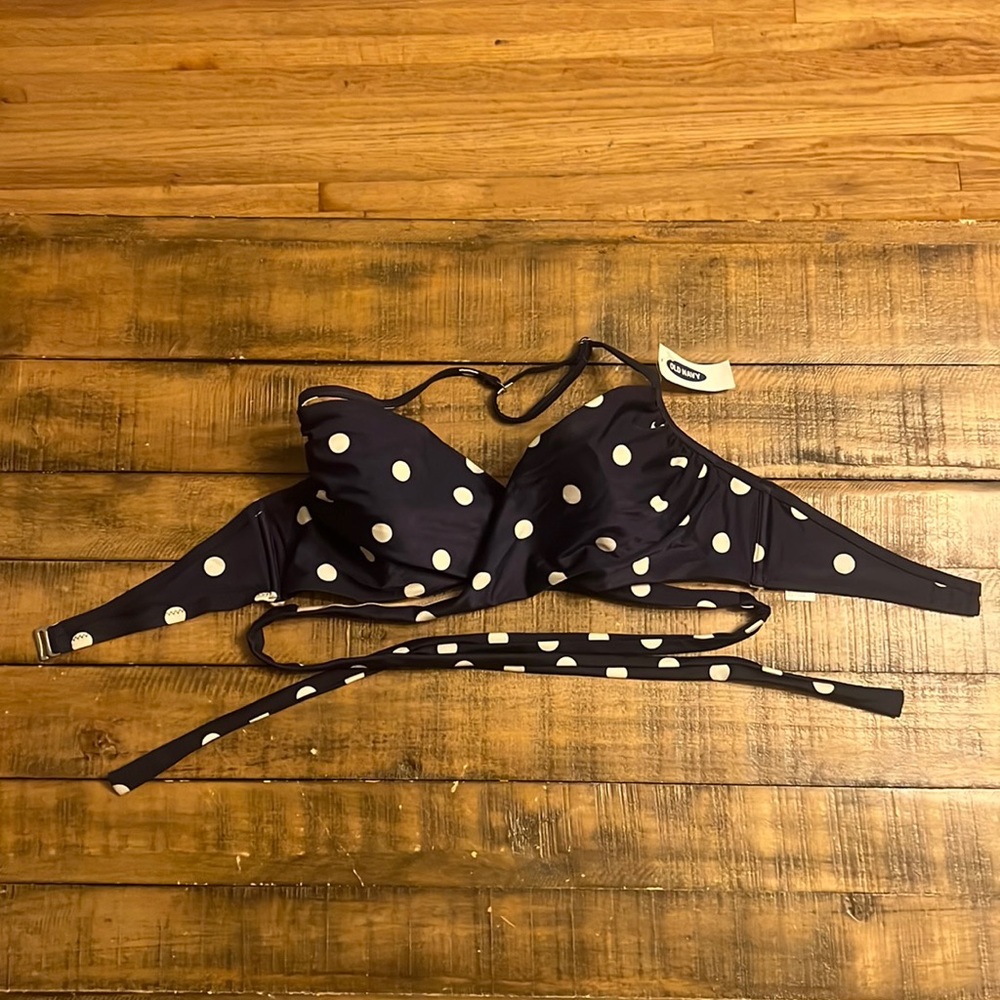 Old Navy Blue & White Polka Dot swim Top SZ Large NWT